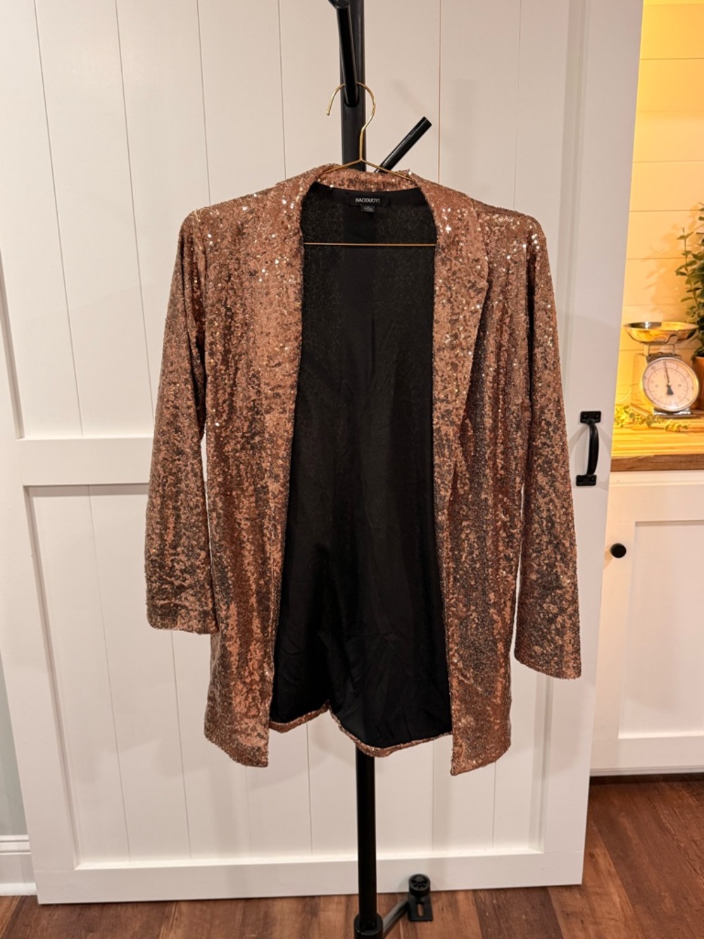 HAODUOYI Rose Gold Sequin Open-Front Blazer